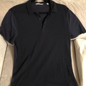 Vince Mixed Stitch Polo - Large - Navy Blue